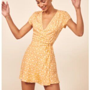 Reformation Yellow Floral Wrap Dress